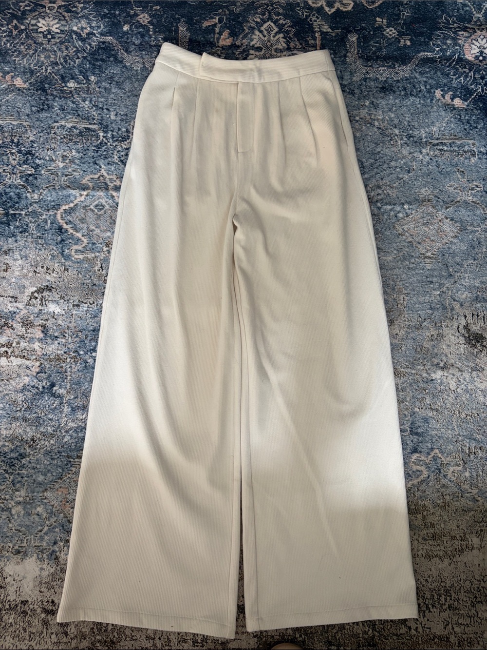 SOMESOWE High-Waist Wide Leg Cream Trousers